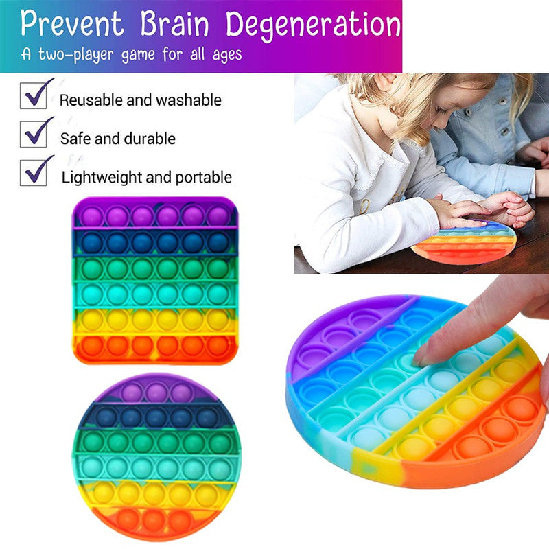 2 X Rainbow Coloured Push pop Bubble Sensory Fidget Toys Stress Relievers Anxiety Relief Toys Round and Square