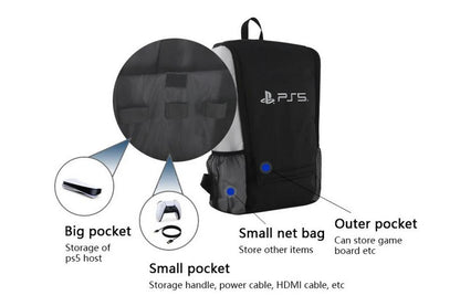 Travel Carrying Case Handbag Backpack for PS5 Bag Game Console Backpack Playstation 5 Console Travel Bag PS5 Set Multi Function-Black and white with logo