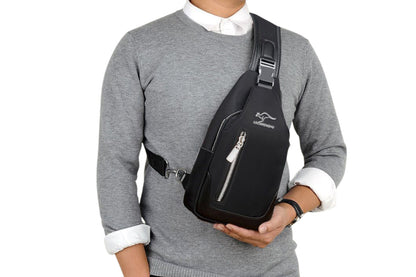 Chest Bag Sling Backpack Cross Body Bag With USB Port For Walking Hiking Travel-Black