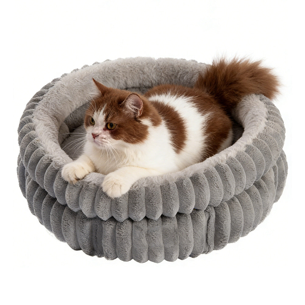 Donut Plush Pet Dog Cat Bed Fluffy Soft Warm Nest for Indoor Cats Small Dogs-Dark Grey