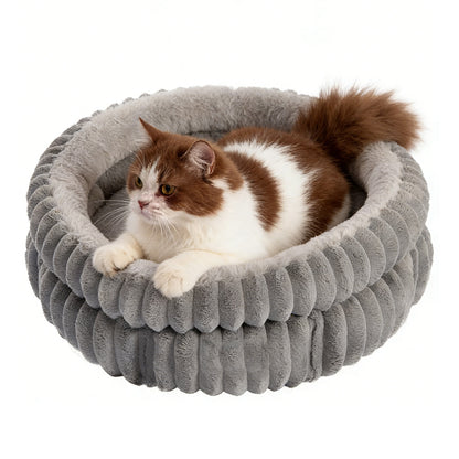 Donut Plush Pet Dog Cat Bed Fluffy Soft Warm Nest for Indoor Cats Small Dogs-Dark Grey