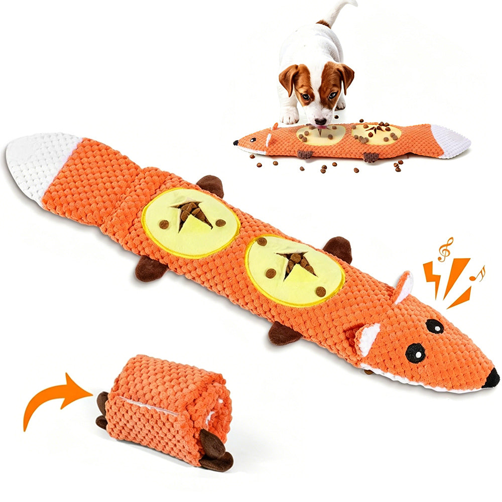 Roll Up Treat Dispensing Dog Toy with Squeaker for Small Medium Dogs-Orange