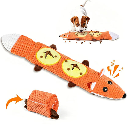 Roll Up Treat Dispensing Dog Toy with Squeaker for Small Medium Dogs-Orange