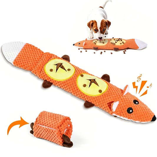 Roll Up Treat Dispensing Dog Toy with Squeaker for Small Medium Dogs-Orange