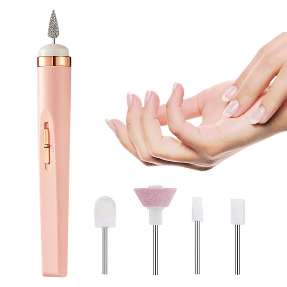Electric Nail Drill Pen with LED Light and 5 Grinding Heads USB Manicure Machine Pink