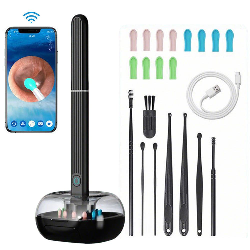 Wireless WiFi Ear Wax Removal Kit with HD Camera 360 Degree Visual Ear Cleaner-Black