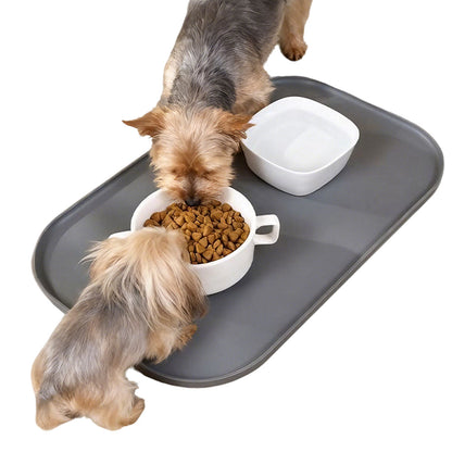 Silicone Pet Feeding Mat Raised Edge Anti-Spill Washable Non-Slip Placemat-Grey