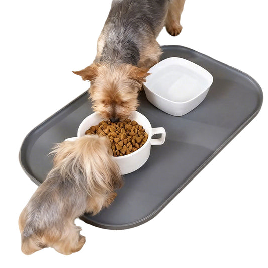 Silicone Pet Feeding Mat Raised Edge Anti-Spill Washable Non-Slip Placemat-Grey