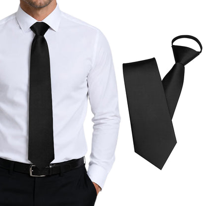Pre-tied Zipper Tie Ready to Wear Solid Colour Business Necktie Black