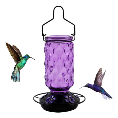 Stained Glass Hummingbird Feeder Wide Mouth Garden Decor-Purple