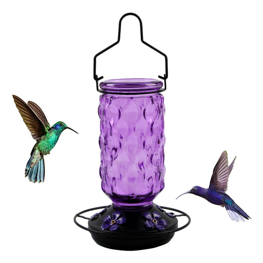 Stained Glass Hummingbird Feeder Wide Mouth Garden Decor-Purple