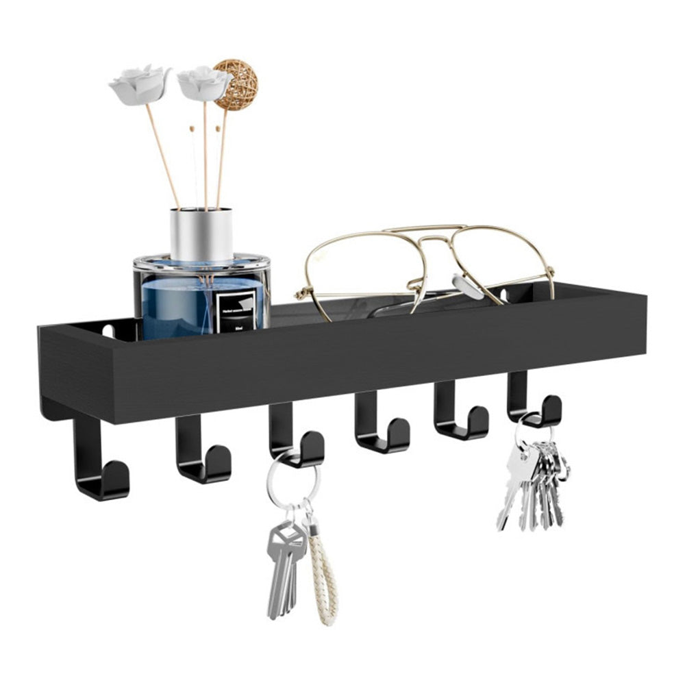Wall Key Holder with Shelf Wooden Key Rack for Entryway Home-Black