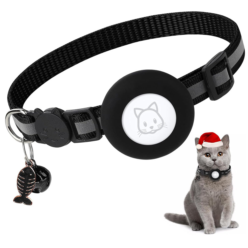 Adjustable Cat Collar Compatible with Apple Airtag - Black