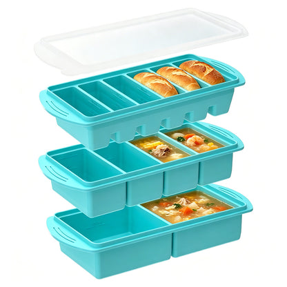3 Pack Silicone Freezer Trays with Lids - Blue