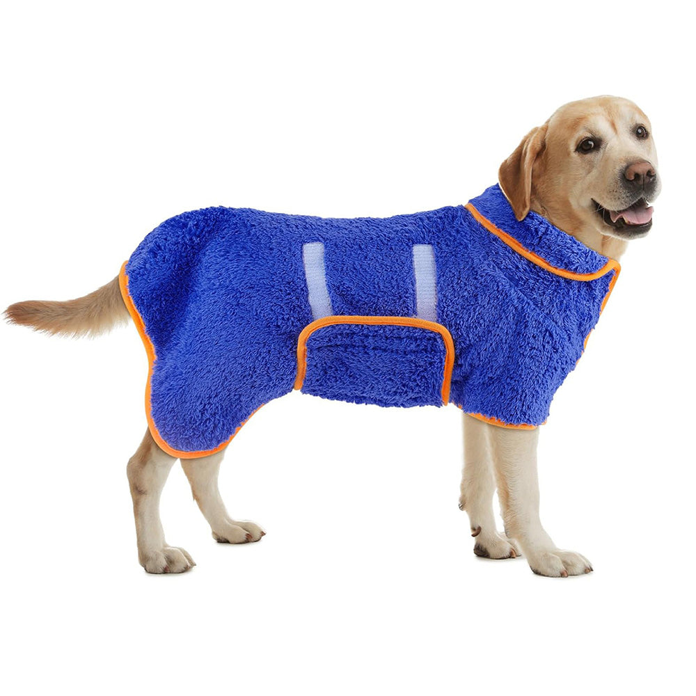 Pet Absorbent Bathrobe Dog Drying Towel Coat Soft Bath Wrap Pajamas-Blue