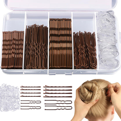 Hair Pins Set with Storage Box Bobby Pins & U Shaped Hair Clips Kit for Bun Updo Styling-Coffee