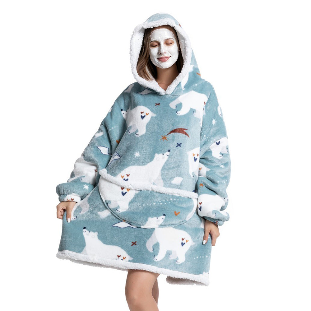Hooded Blanket Hoodie Ultra Plush Comfy Sweatshirt Fleece-Polar Bear
