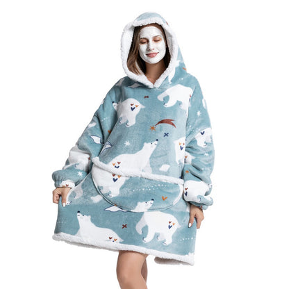 Hooded Blanket Hoodie Ultra Plush Comfy Sweatshirt Fleece-Polar Bear