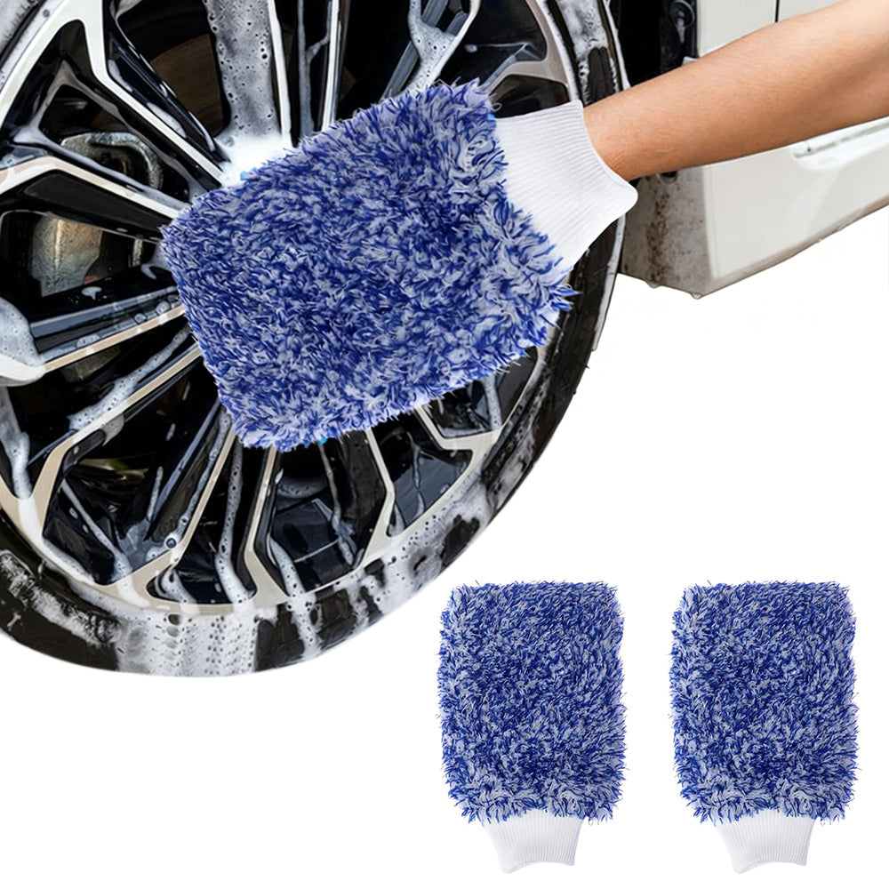 2PC Microfibre Wash Mitt Car Detailing High Density Long Pile Scratch Free Mitt with Elastic Cuff-Blue