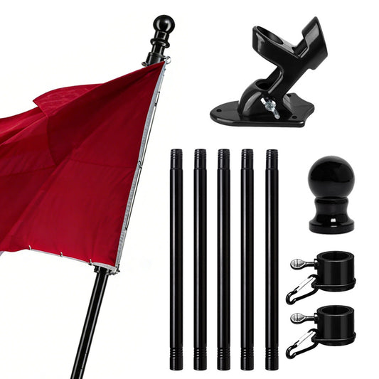 Flag Pole Kit with Rotating Flag Pole Rings and Two-Position Bracket-Black