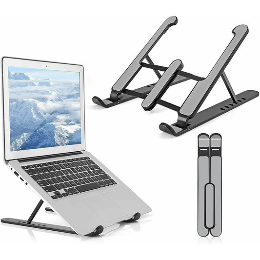 Foldable Aluminum Laptop Stand with Adjustable Height for Desk-Black