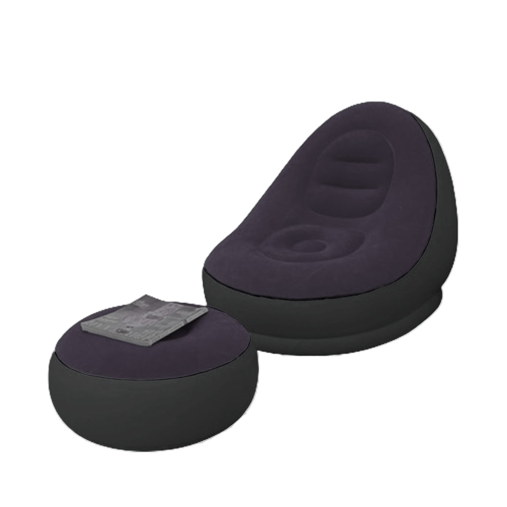 Inflatable Sofa Couch and Footrest Set Flocking Blow Up Couch Chair Set for Camping Balcony Bedroom Navy Blue