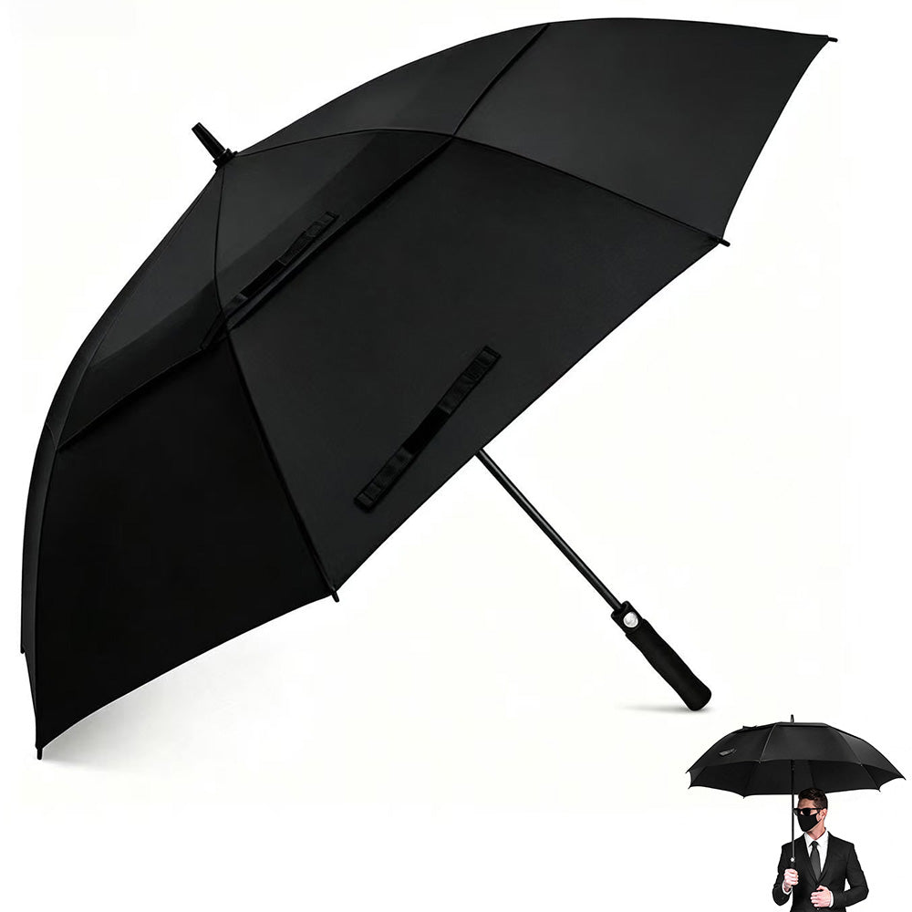 30 Inch Outdoor Auto Open Golf Umbrella Windproof Straight Stick Umbrella Black
