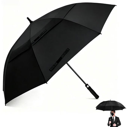 30 Inch Outdoor Auto Open Golf Umbrella Windproof Straight Stick Umbrella Black
