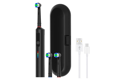 Rotating Electric Toothbrush 3Modes with Travel Case and 2 Brush Heads-Black