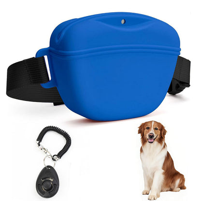 Dog Treat Pouch With Training Clicker Pet Silicone Training Treat Bag Pouch-Blue