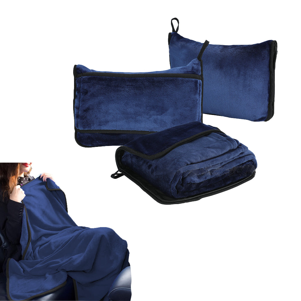 2-in-1 Travel Blanket Pillow PortableThrow Blanket for Camping Picnic Blue