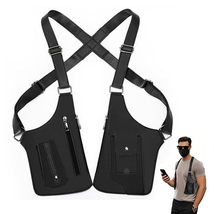 Outdoor Double Shoulder Armpit Bag with Multiple Pockets-Black