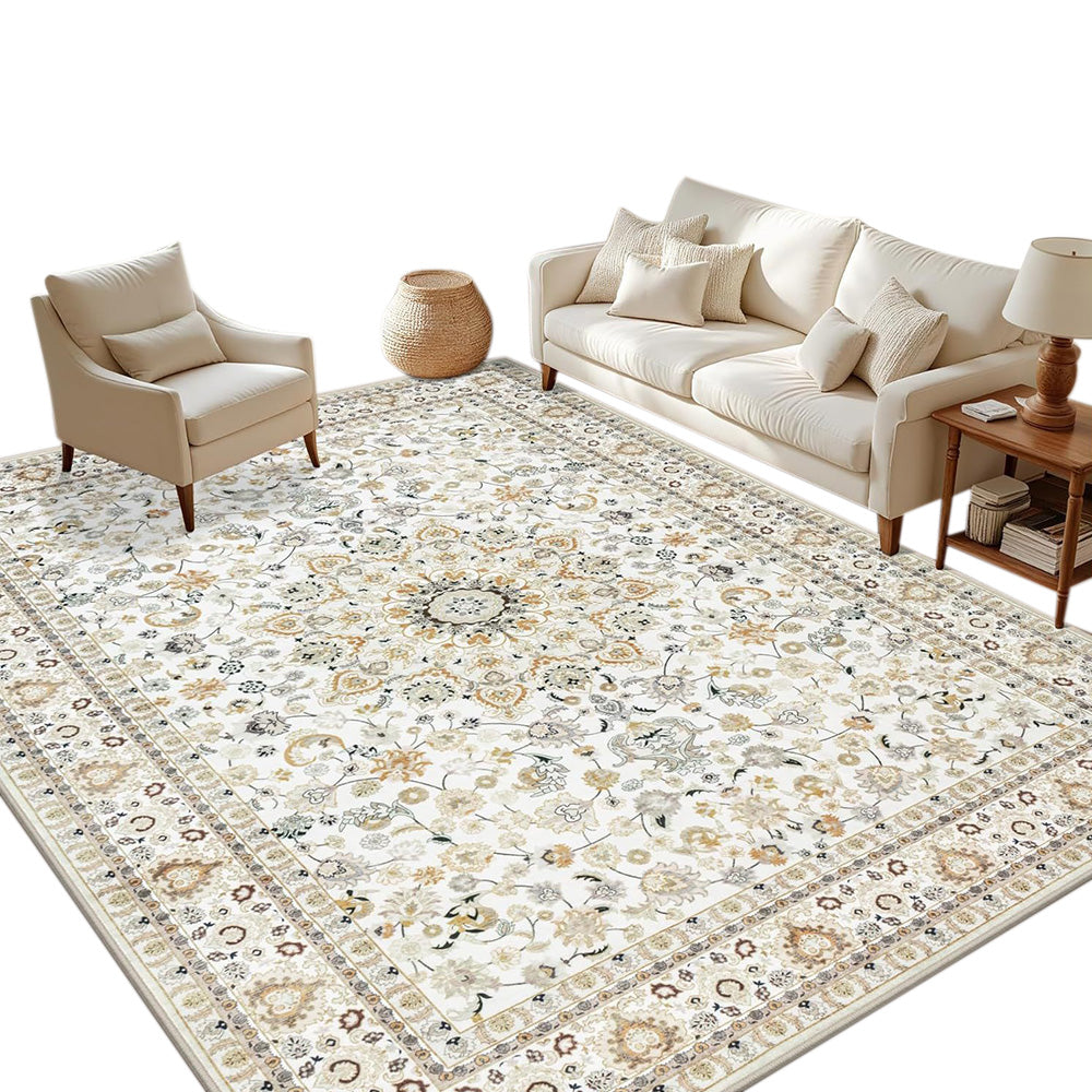 Vintage Boho Rug Non-Slip Floor Carpet - White