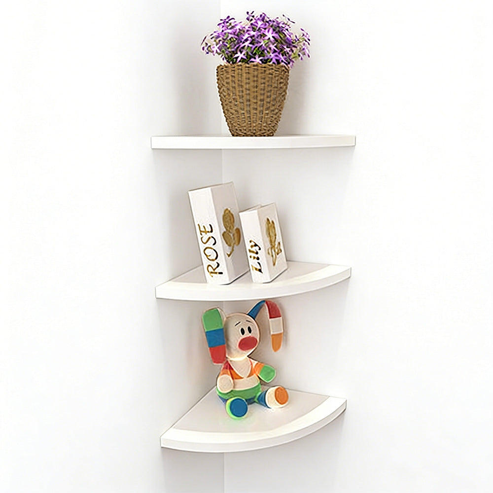 Floating Corner Shelf Set for Wall Storage-White