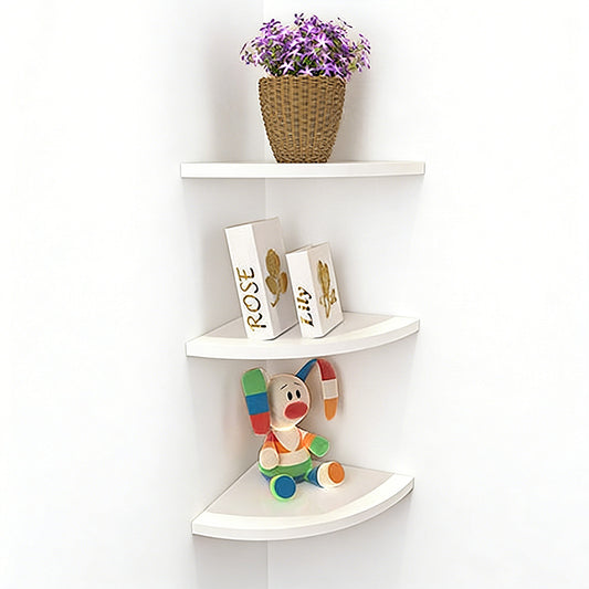 Floating Corner Shelf Set for Wall Storage-White
