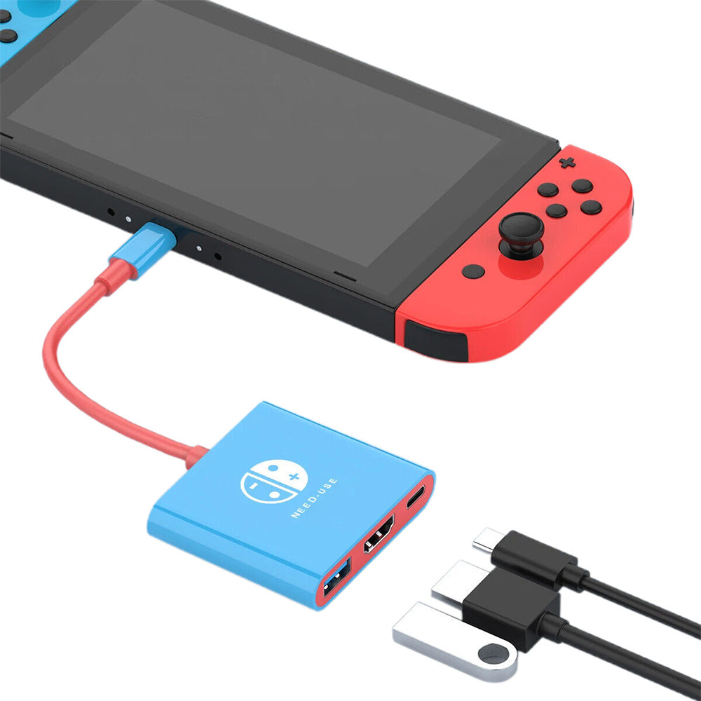 3-in-1 Dock for Nintendo Switch OLED TV Docking Station - Blue and Red