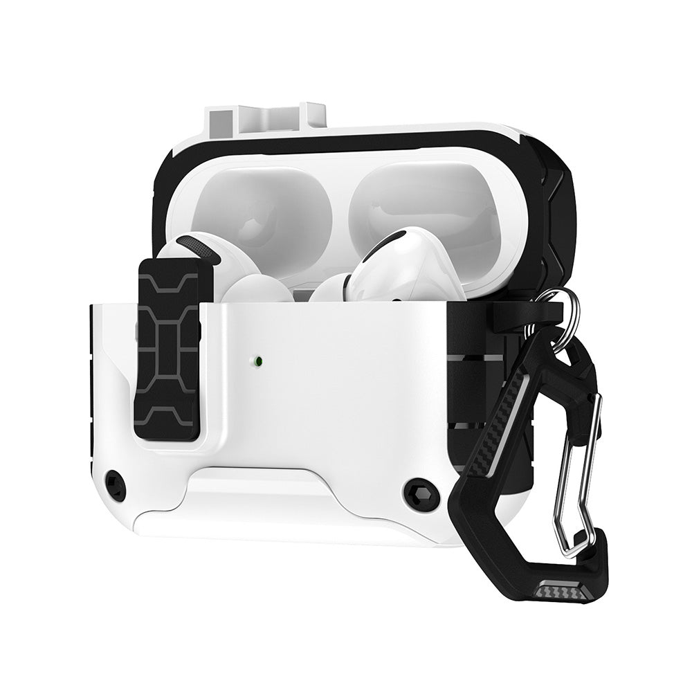 Rugged Protective Case for Airpods Pro 3 with Carabiner Clip and Kickstand-White