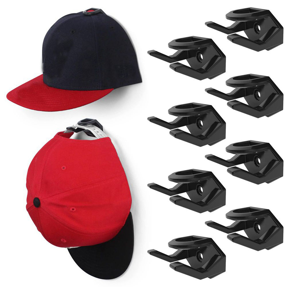 10 Pack Adhesive Hat Hooks for Wall Strong Hat Rack for Baseball Caps No Drilling Hat Organizer Display-Black