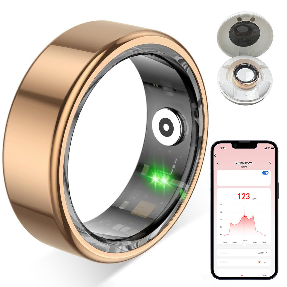 Smart Health Ring with Charging Case Heart Rate Blood Oxygen Sleep Tracking-Gold