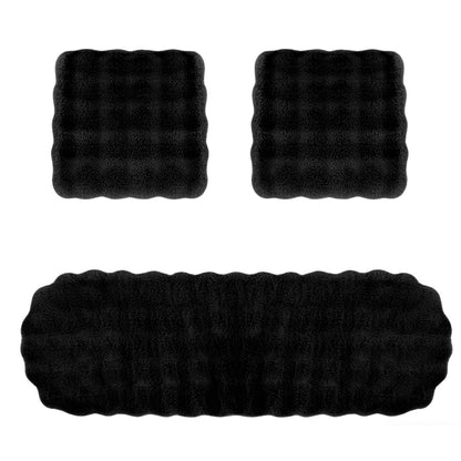 3Pcs Faux Fur Plush Car Seat Cushion Set Non Slip Seat Protector for Winter-Black