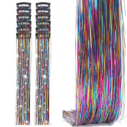 12-Piece Hair Tinsel Clip Kit Sparkly Fairy Hair Extensions for Glamorous Styling Colour Mixture