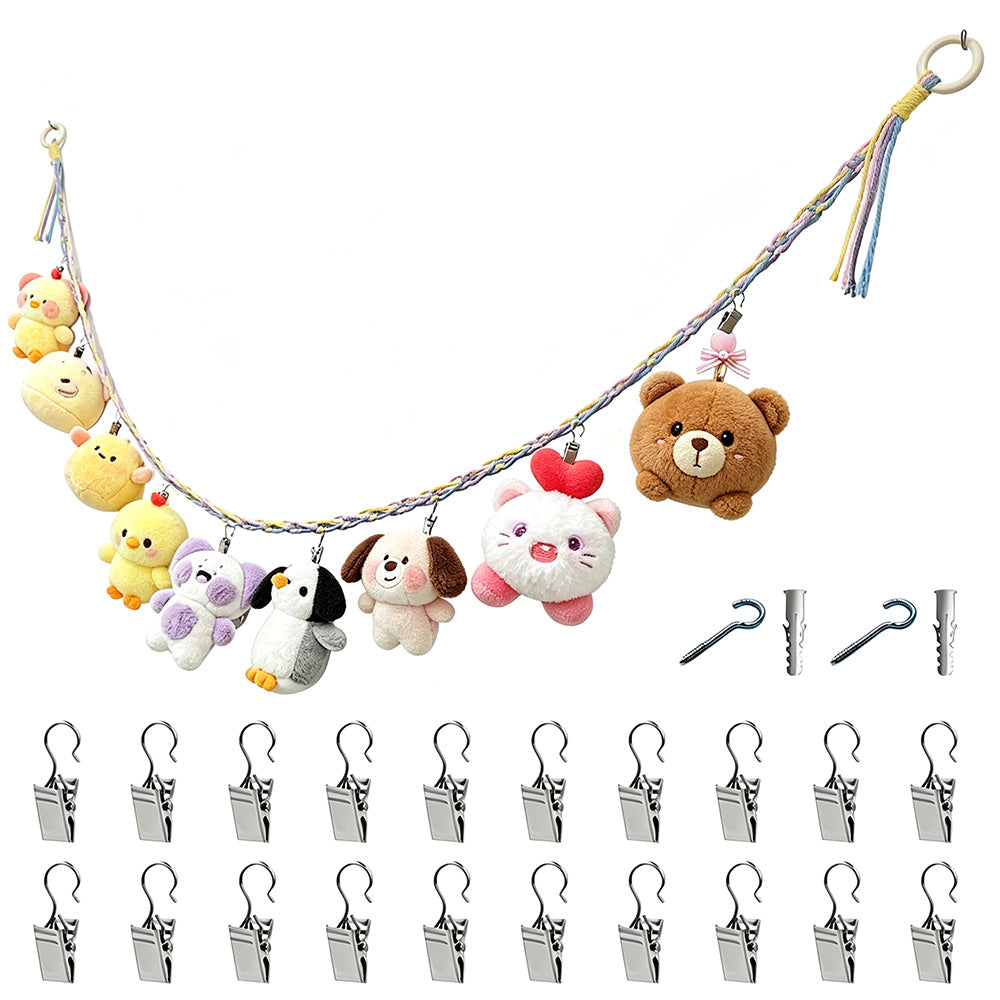 200CM Cotton Rope Hanger with 20 Clips for Photos Plush Toys-Mixed