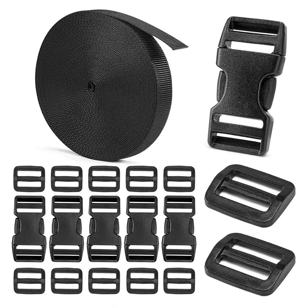 19Pcs Buckle and Strap Kit Nylon Strap with Triglide Clips for Backpack Dog Collar
