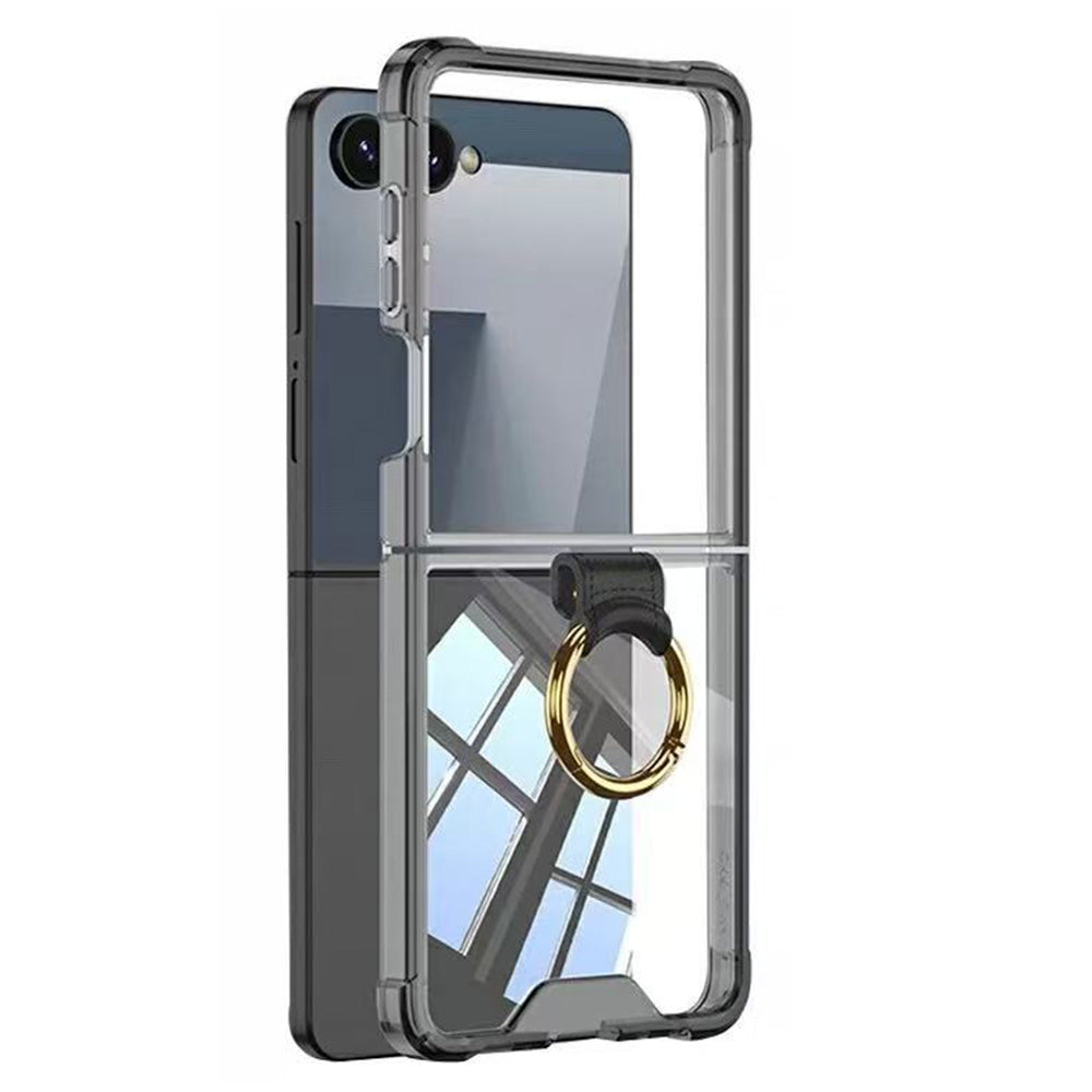 Transparent Case with Ring Holder Tempered Glass Protector for Samsung Galaxy Z Flip8 Black