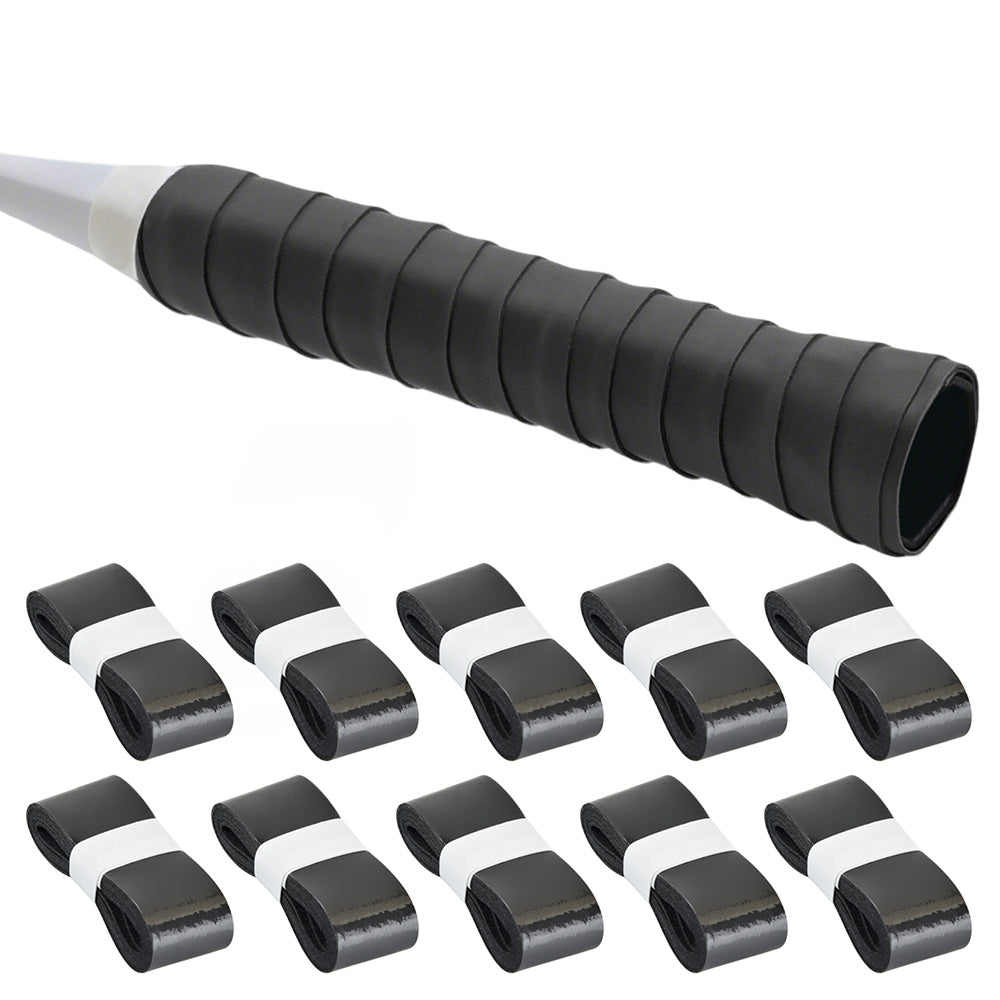10Pcs Tennis Racket Grip Tapes PU Anti-Slip Overgrip Badminton Pickleball-Black