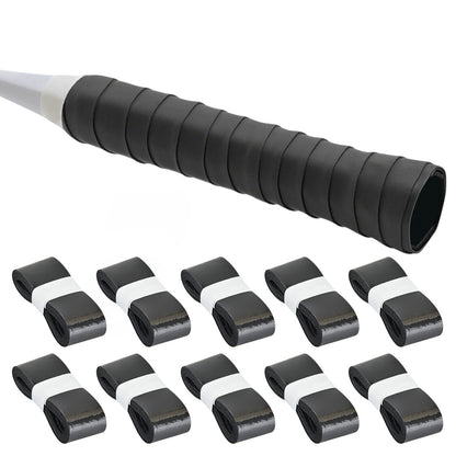 10Pcs Tennis Racket Grip Tapes PU Anti-Slip Overgrip Badminton Pickleball-Black
