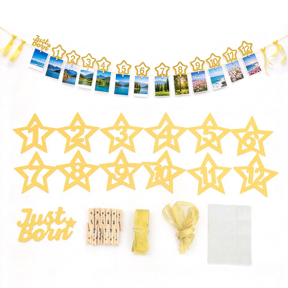 12 Month Photo Banner Star Photo Display with Photo Clips