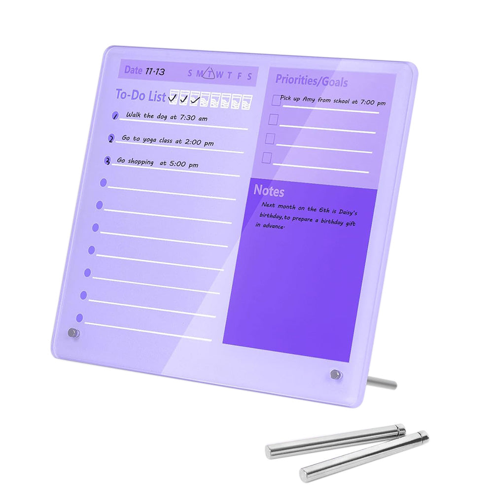 Thick Acrylic Dry Erase Board for Desk Planner with Stand-Purple