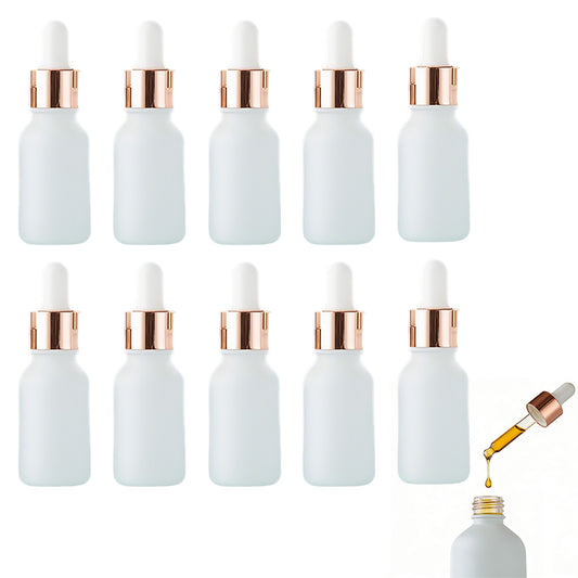 10 Pack Glass Dropper Bottles Rose Gold Caps for Essential Oils 15ml 30ml 50ml