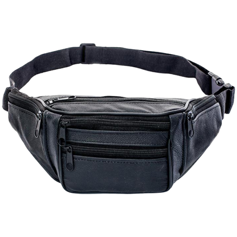 Multi-pocket Fanny Pack Leather Waist Bag Bum Bag Black
